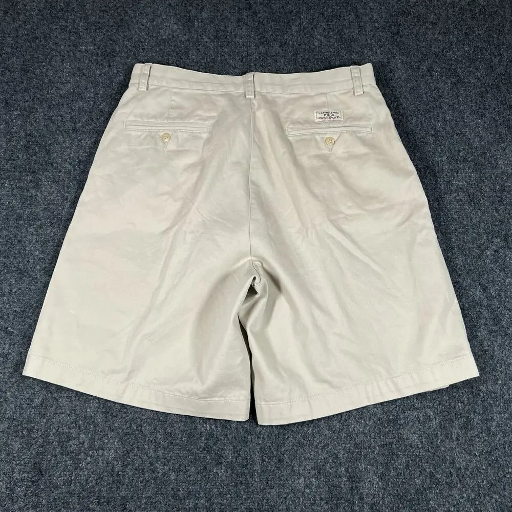 Polo Ralph Lauren Tyler Short Mens 31 Beige Pleated Cotton Twill Chino 9 Inseam